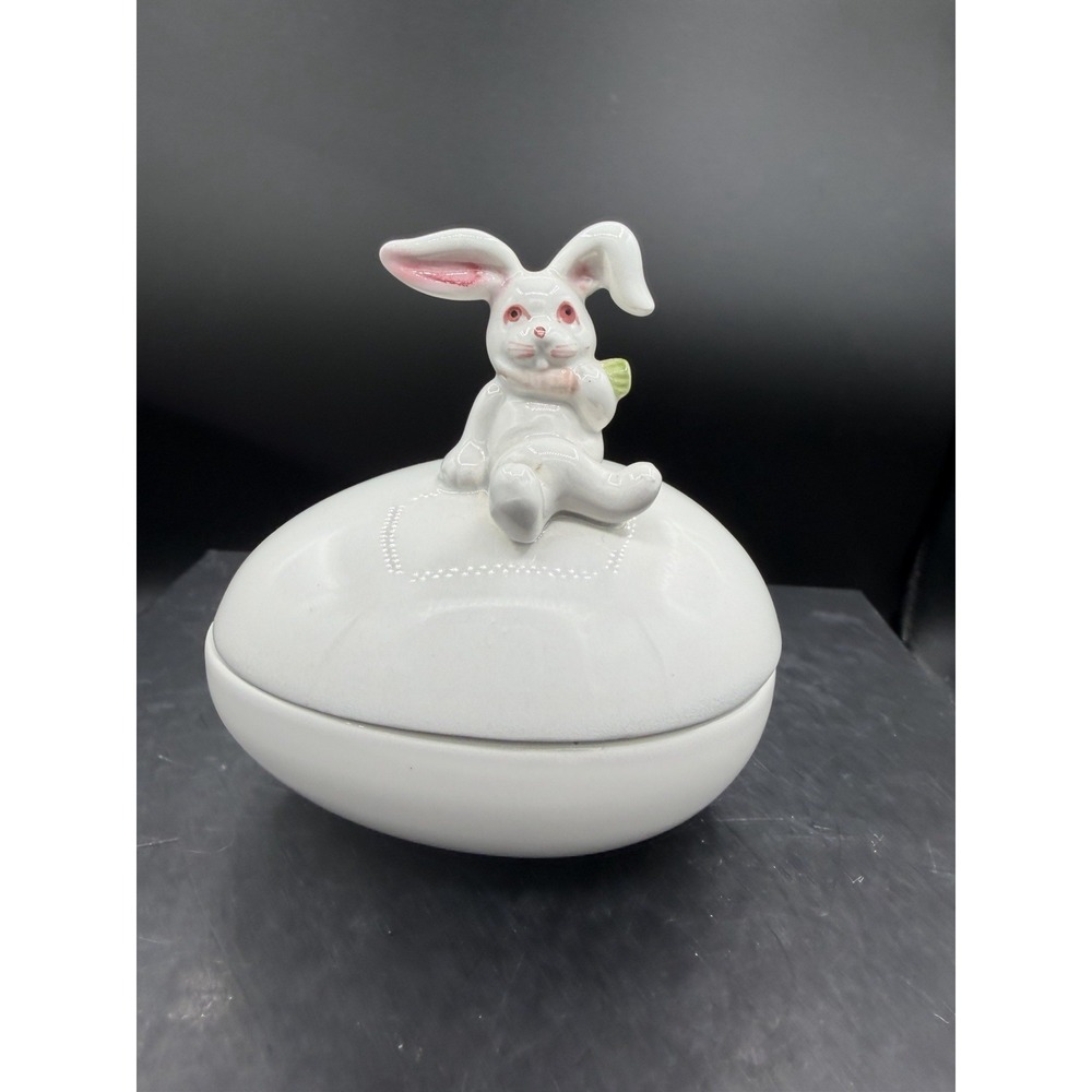 🐰🌷 Fitz & Floyd Easter Bunny Egg Shaped Trinket Box Easter Decor 🥚💐
